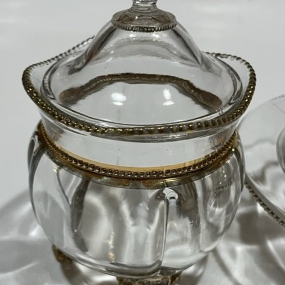 Antique Early  1900's EAPG Tarentum Glass Georgia Gem Footed butter & Sugar dish - Picture 4 of 9